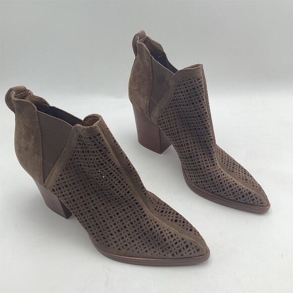 Vince Camuto Shoes - Marc Fisher LTD Booties Womens 9.5M Brown Perforated Pointed Toe Block